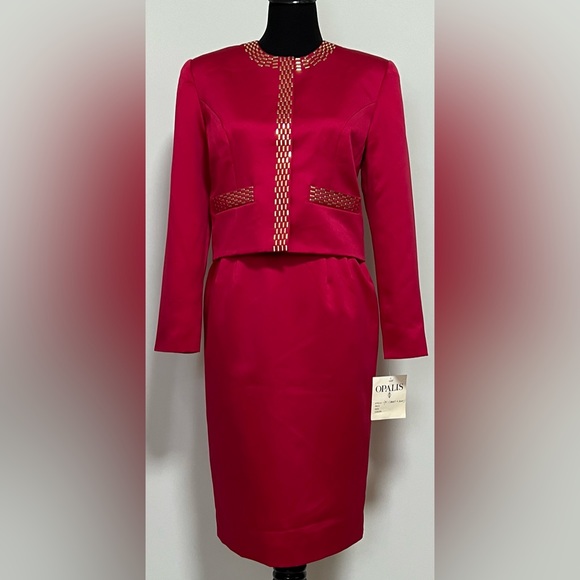 Vintage Red & Gold Formal Skirt Suit Set by Opalis - Picture 5 of 15